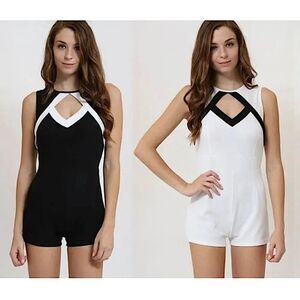 New Lovesong Geometric Cutout Romper Mini Playsuit black and white
